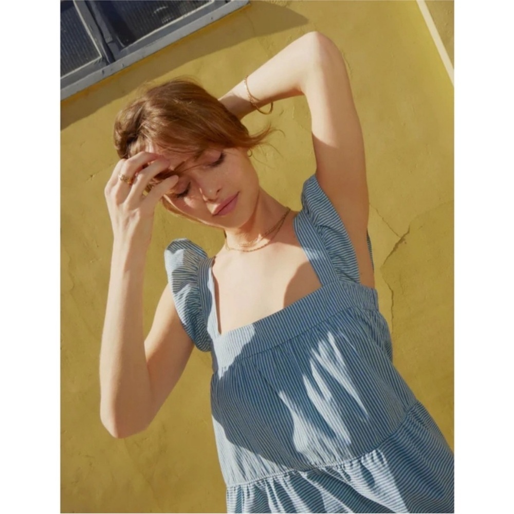 Nation LTD Los Angeles Camille Blue Striped Sundress M Flutter Sleeve Midi Dress - Picture 6 of 14